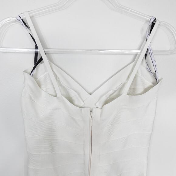 Herve Leger Sophia Dress Bandage Bodice Midi Knee-Length Flowy Skirt Slit - Picture 10 of 16